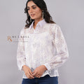 White Sheer Floral Lace Shirt - front view