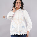 White Butterfly Floral Embroidered Shirt