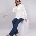 White Butterfly Embroidered Shirt - front view