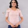 Blush Pink Pearl Floral Off-Shoulder Knit Top