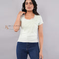 Mint Green Sequin Floral Applique Knit Top