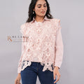 Blush Pink Crochet Lace Blouse – Long Sleeve