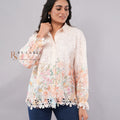 Cream Floral Lace Eyelet Shirt with Ombre Print