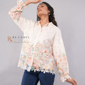 Ivory Floral Lace Shirt with Pastel Hem