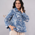 Blue Floral Sequin Embroidered Denim Shirt