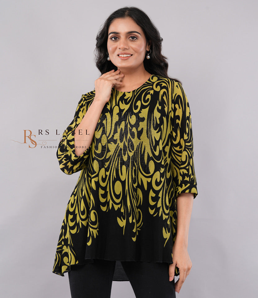 Black & Mustard Swirl Print Tunic Top