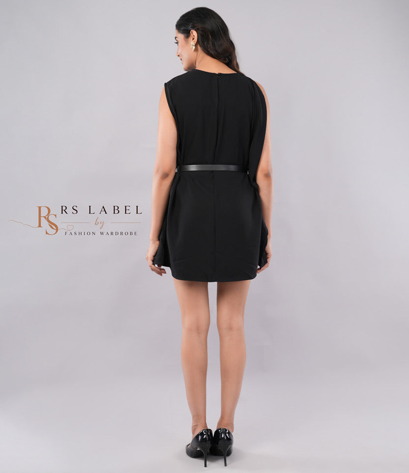 Black Belted Sleeveless Dress