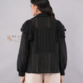 Black Pearl Collar Lace Ruffle Blouse